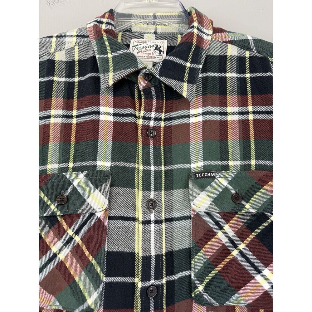 TECOVAS Western Goods Flannel Shirt Men's Small‎ Plaid Long Sleeve